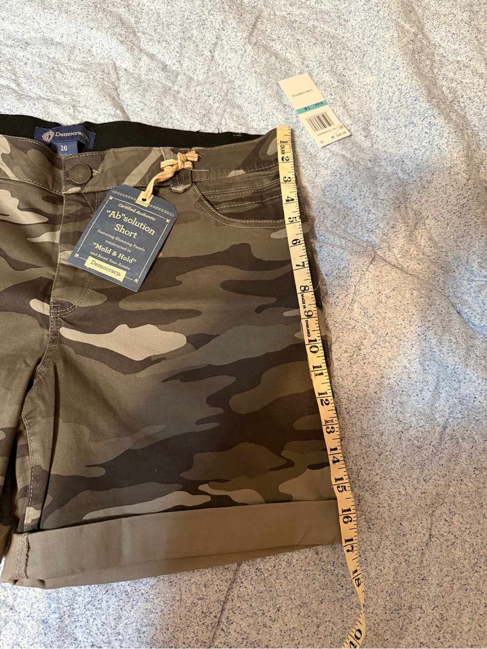 Democracy Camo an-solution Roll-Cuff Shorts in Olive and Khaki - Picture 6 of 7